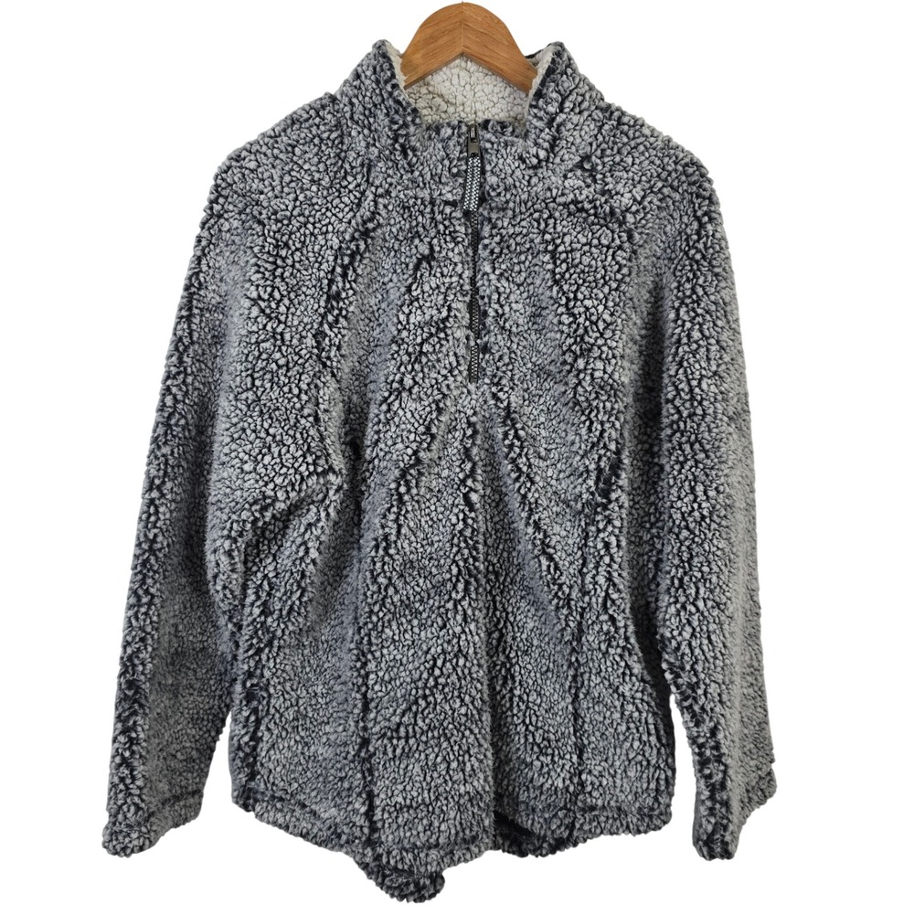 Cozy Sherpa Women XXL Quarter Zip Pullover Fleece Jacket Charcoal Fuzzy Comfy